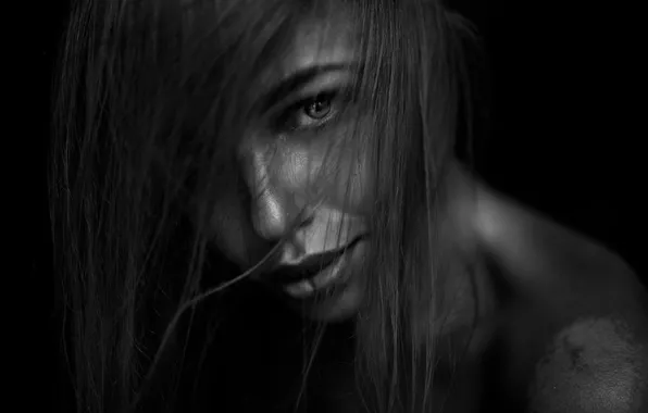 Girl, monochrome, Pavel Ermakov, The look is black and white