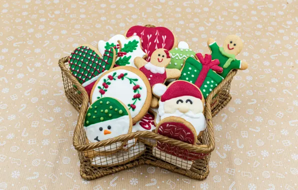 Gift, patterns, bright, star, men, cookies, green, Christmas
