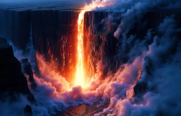 Landscape, mountains, nature, fire, element, smoke, the volcano, couples