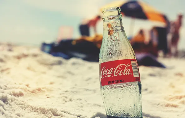 Picture sand, beach, drink, Coca-Cola, glass bottle