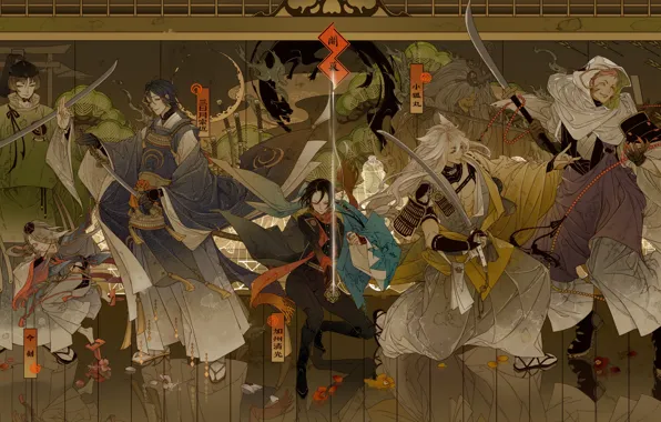 Picture weapons, the game, anime, art, guys, characters, Touken Ranbu