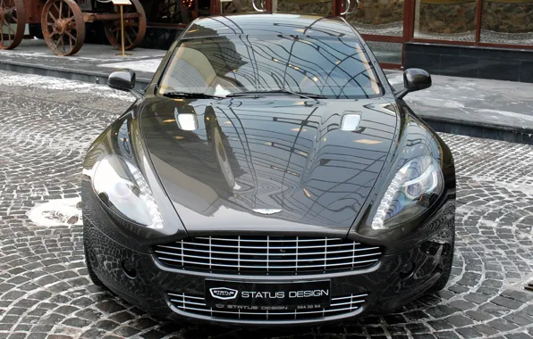 Reflection, Aston Martin, street, pavers