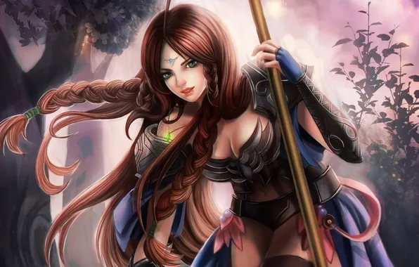 Girl, fantasy, art, pendant, armor, braids, RikaMello