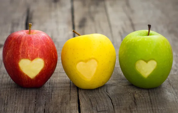 Apples, color, traffic light, hearts, fruit