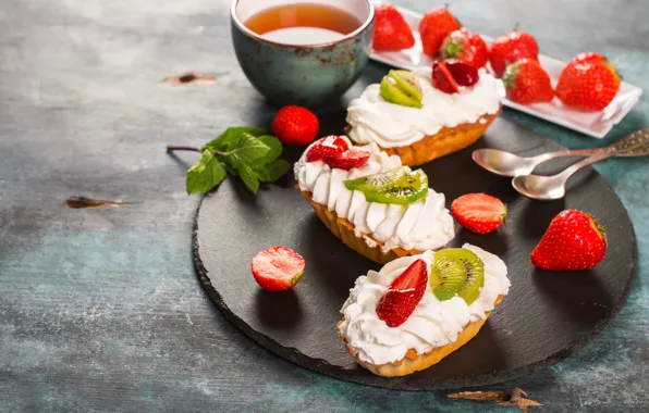 Picture berries, tea, strawberry, cake