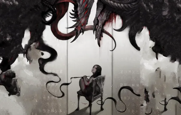 Look, fear, chair, tape, characters, monster, devachka