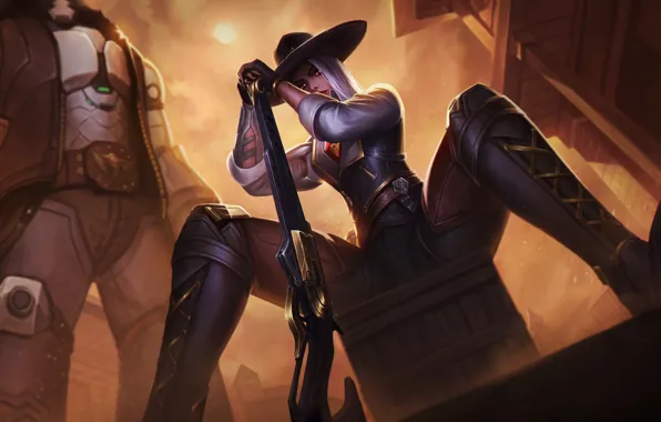 Girl, Figure, Look, Girl, Hat, Blizzard, Gun, Art