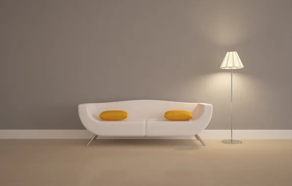 Sofa, pillow, lamp