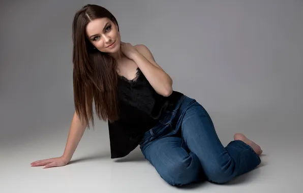 Girl, beautiful, model, jeans, sweet, brunette, long-haired, nadia lovechanko