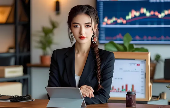 Girl, earrings, Chinese, Asian, businesswoman, forex