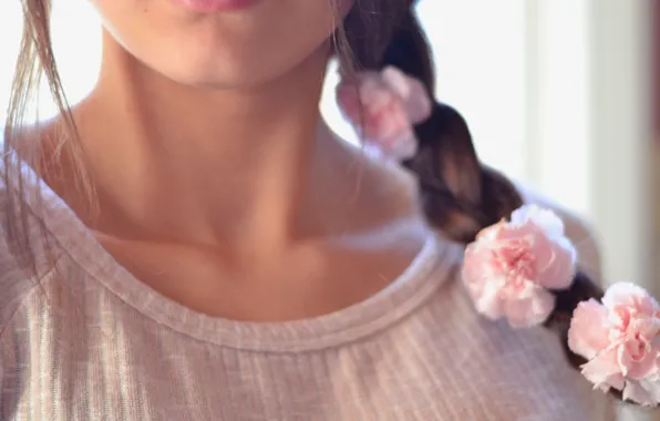 Girl, flowers, background, Wallpaper, pink, mood, rose, roses