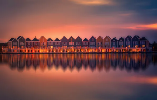 Picture Holland, Water, Sunset, Reflection, Lightroom, Homes, Neighbours