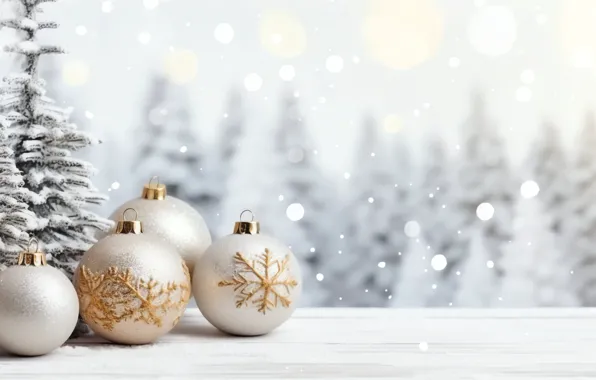 Balls, branches, silver, Christmas, white background, New year, needles, light background