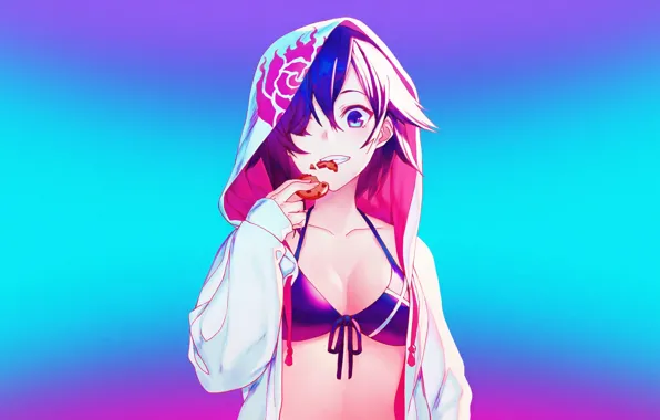 Pink, Girl, Purple, Bikini, Beautiful, Art, Anime, Blue