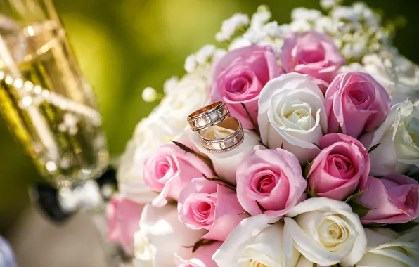Picture flowers, glass, roses, bouquet, ring