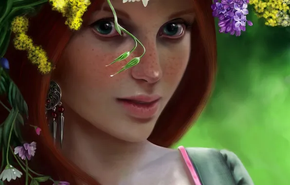 Girl, flowers, face, wreath, was USgal