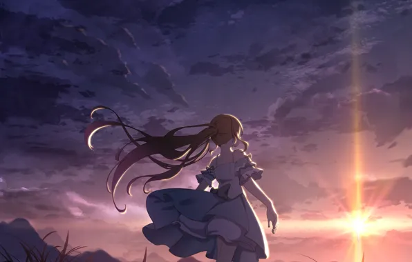 Sunset, the wind, girl