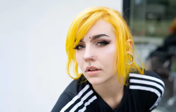 Look, girl, piercing, yellow hair