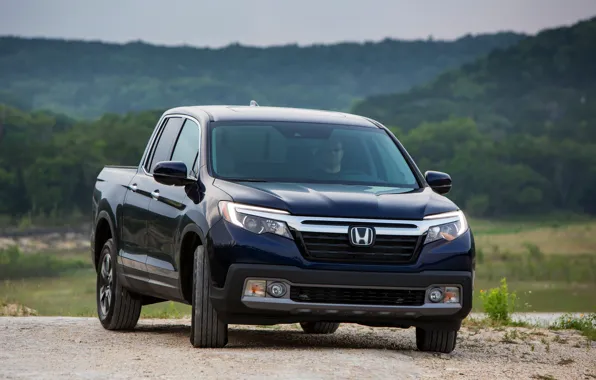 Honda, front view, pickup, dark blue, Ridgeline, 2019