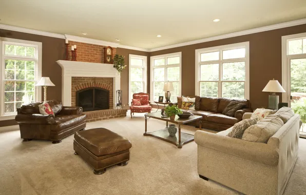 Picture style, Villa, interior, fireplace, living room