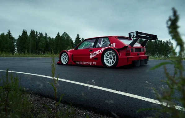 The sky, Forest, Track, Lancia, Delta, 1992, Side, Cloudy