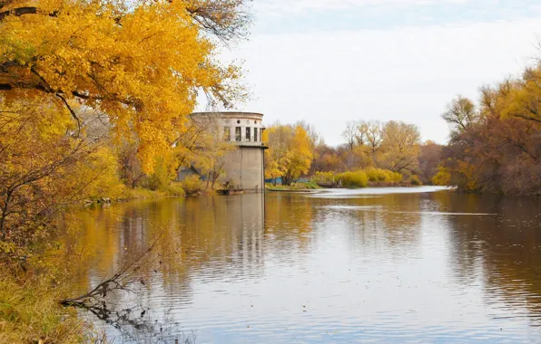 Autumn, trees, the building, River
