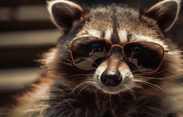 Face, portrait, glasses, raccoon, sunglasses, digital art, AI art, neural network