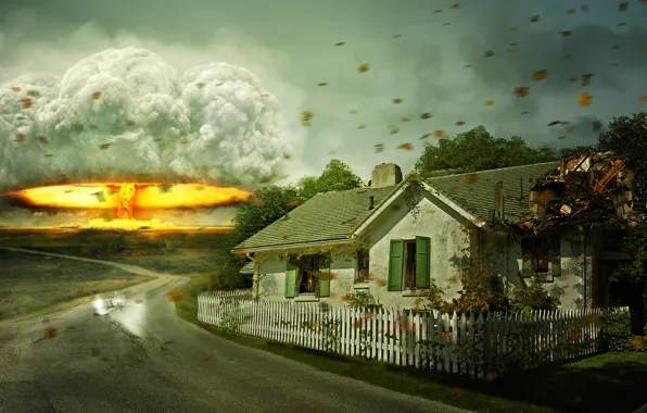 The explosion, house, war, disaster, art