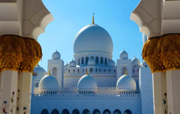 Picture the building, mosque, architecture, Abu Dhabi, Emirates, UAE, United Arab Emirates, Grand Mosque