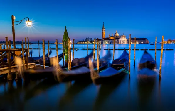 Sea, water, light, night, the city, island, Italy, lantern