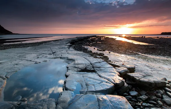 Sea, landscape, sunset