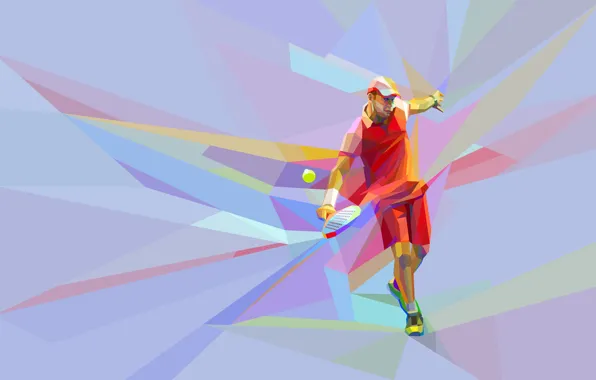 The game, the ball, racket, blow, tennis, tennis player, low poly