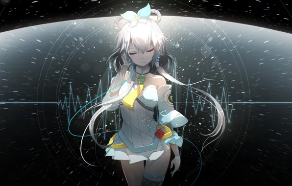 Picture girl, Vocaloid, anime, white hair, Luo Tianyi, closed eyes, anime girl, miniskirt