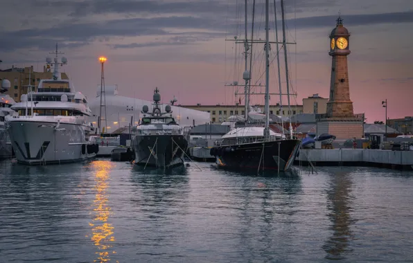 Picture water, watch, building, boats, morning, port