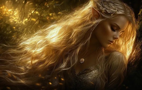 Girl, decoration, fantasy, image, elf, Princess, AI art, neural network