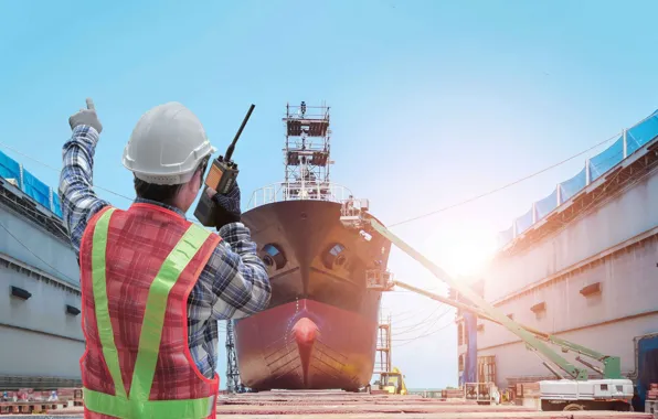 Ship, The ship, Male, Back, Ship, Helmet, Radio, Dry dock