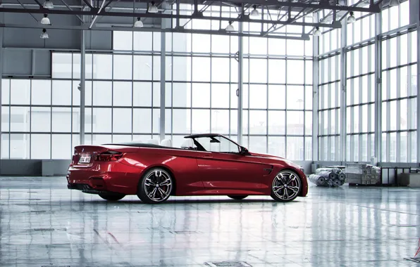 Picture car, BMW, hangar, red, convertible, render, bmw m4