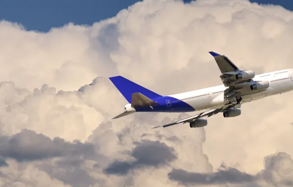 The sky, Clouds, The plane, Liner, Flight, Airliner, Boeing 747, Boeing 747