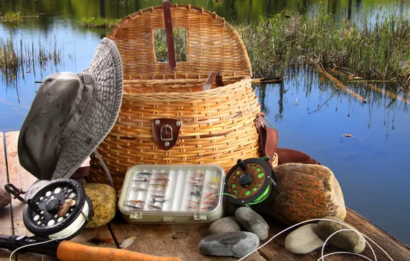 Picture spring, basket, Fly fishing equipment