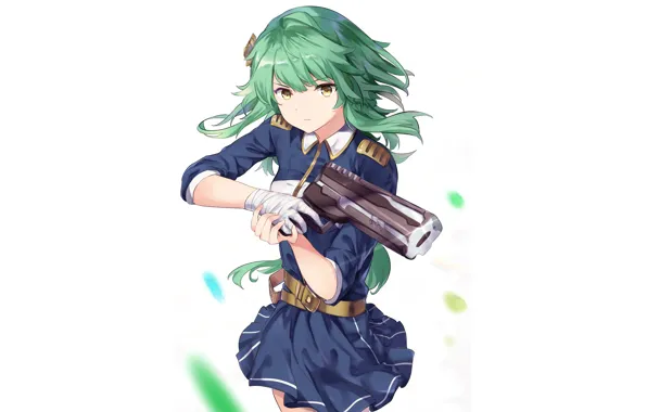 Girl, gun, background