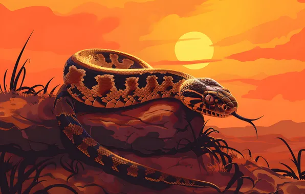 The sun, Language, Look, Snake, Dawn, Stone, Art, Reptile