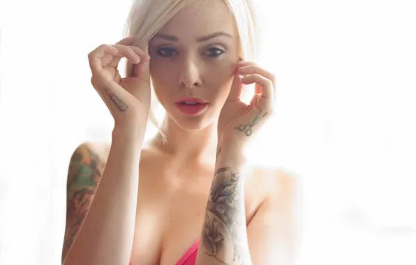 Girl, bra, woman, model, tattoo, blonde, tattoos, female