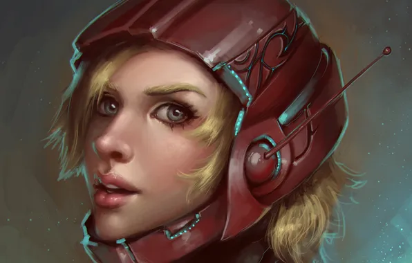 Picture girl, art, blonde, helmet