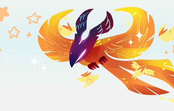 Picture bird, minimalism, stars, art, Phoenix, chibi, Dota 2, Phoenix