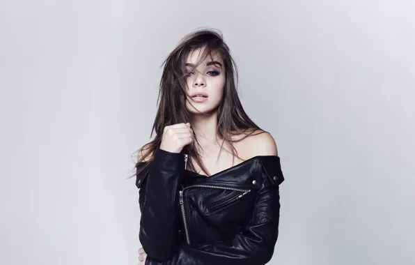 Picture hair, look, leather jacket, Hailee Steinfeld