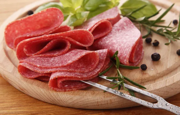 Board, sausage, spices