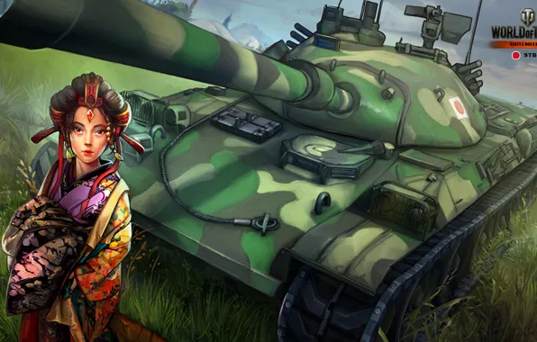 Picture girl, Japanese, figure, art, tank, Japanese, average, World of Tanks