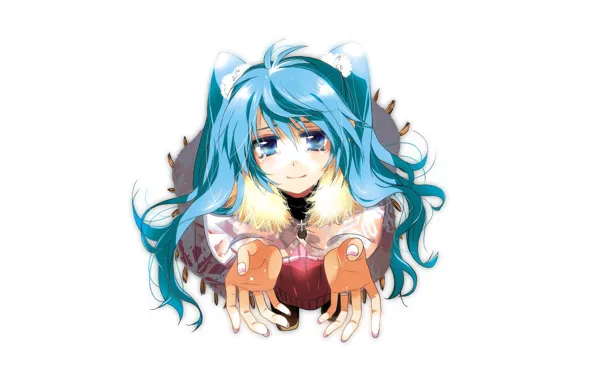 Face, white background, vocaloid, Hatsune Miku, Vocaloid, blue hair, art, stretched his arms