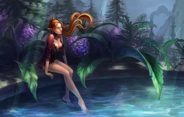 Erotic, water, fiction, art, legs, elf, sitting