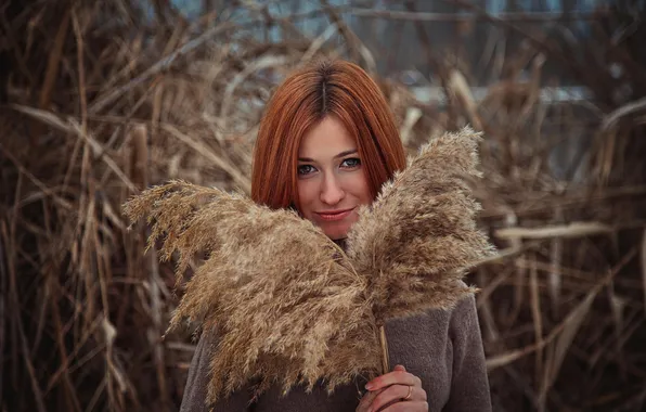 Portrait, reed, redhead, bokeh